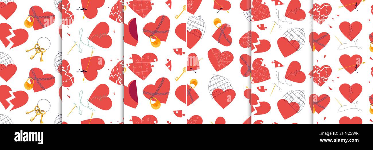 Set of Seamless pattern with Red hearts Stock Vector Image & Art - Alamy