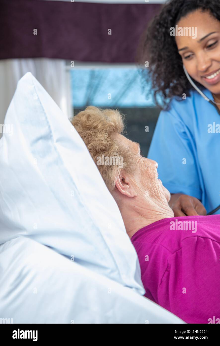 Elderly woman undergoing visit at the hospital Stock Photo