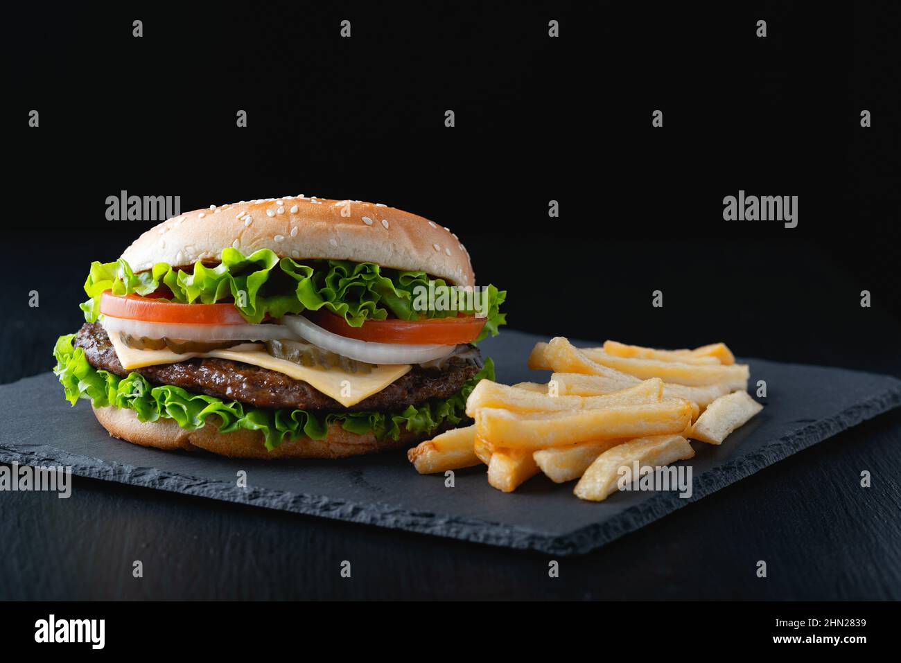 Traditional hamburger and french fries Stock Photo Alamy
