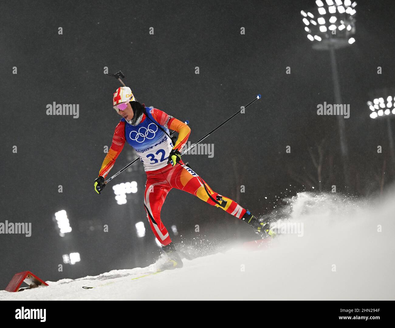 Zhangjiakou, China's Hebei Province. 13th Feb, 2022. Cheng Fangming of China competes during biathlon men's 12.5km pursuit at National Biathlon Centre in Zhangjiakou, north China's Hebei Province, Feb. 13, 2022. Credit: Guo Cheng/Xinhua/Alamy Live News Stock Photo