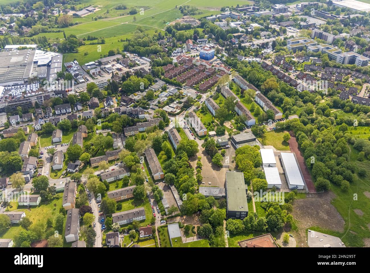 Aerial view, residential area Kölner Straße, Im Wiesengrund, Westkapeller Ring, Saarn, Mülheim an der Ruhr, Ruhr area, North Rhine-Westphalia, Germany Stock Photo