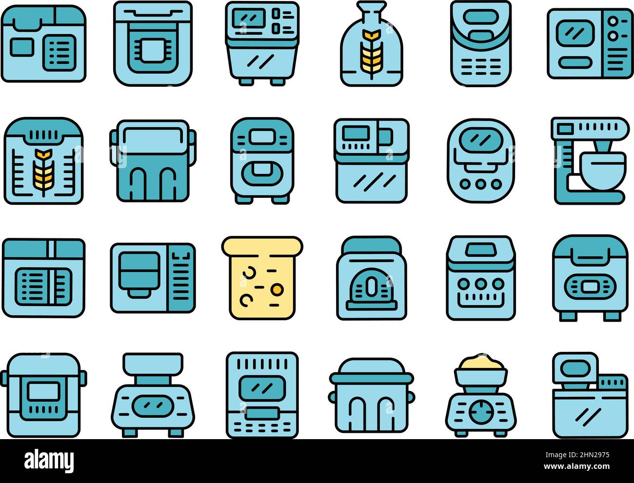 Breadmaker icons set outline vector. Kitchen machine. Machine food Stock Vector