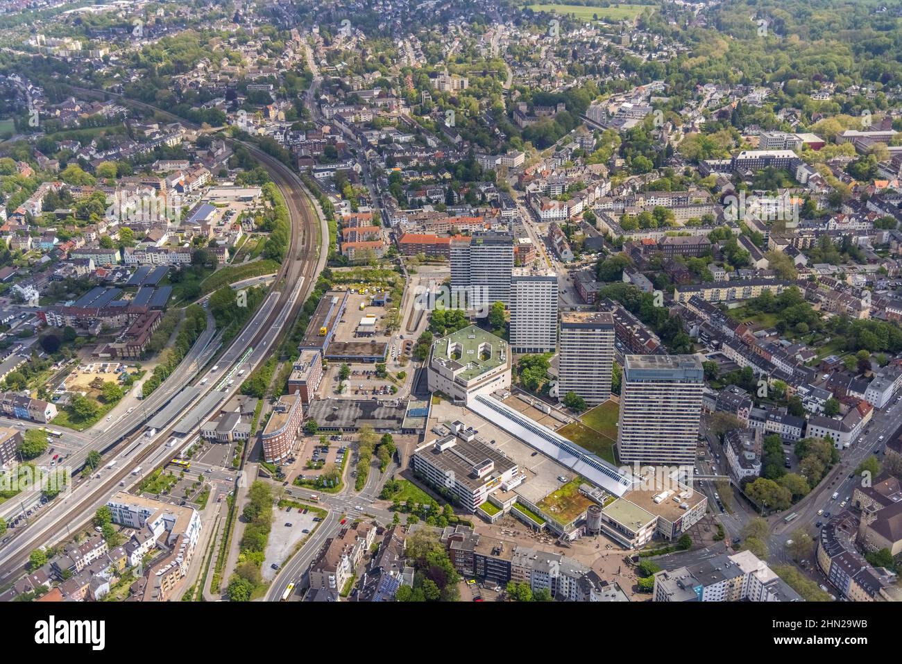 Aerial view, Forum City Mülheim, Hans-Böckler-Platz, Mülheim Main Station, Old Town I - Southeast, Mülheim an der Ruhr, Ruhr Area, North Rhine-Westpha Stock Photo