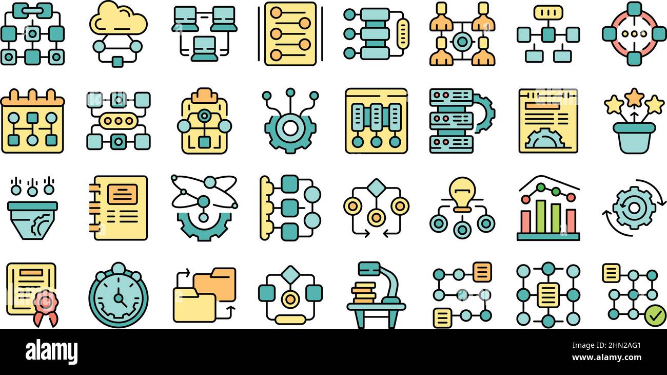 Workflow icons set outline vector. Sitemap plan. Hierarchy network Stock Vector