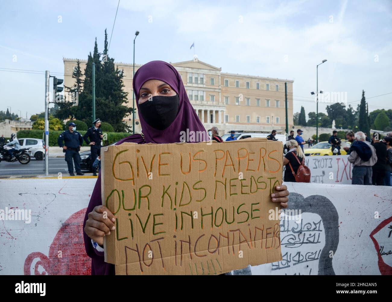 Refugees protest in Athens denying living in the Greek refugee camps