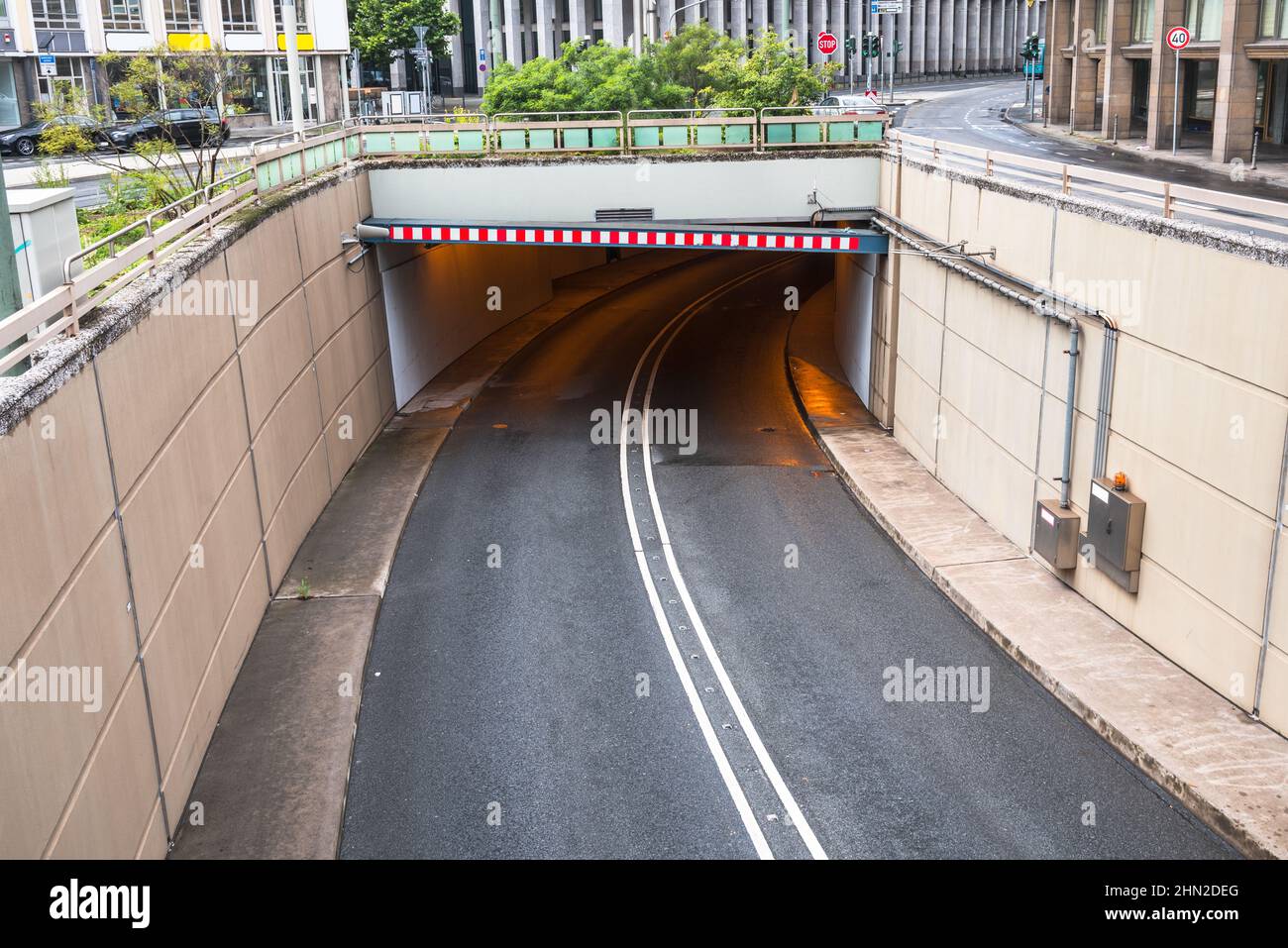 Road tunnel running under a street in a city centre Stock Photo
