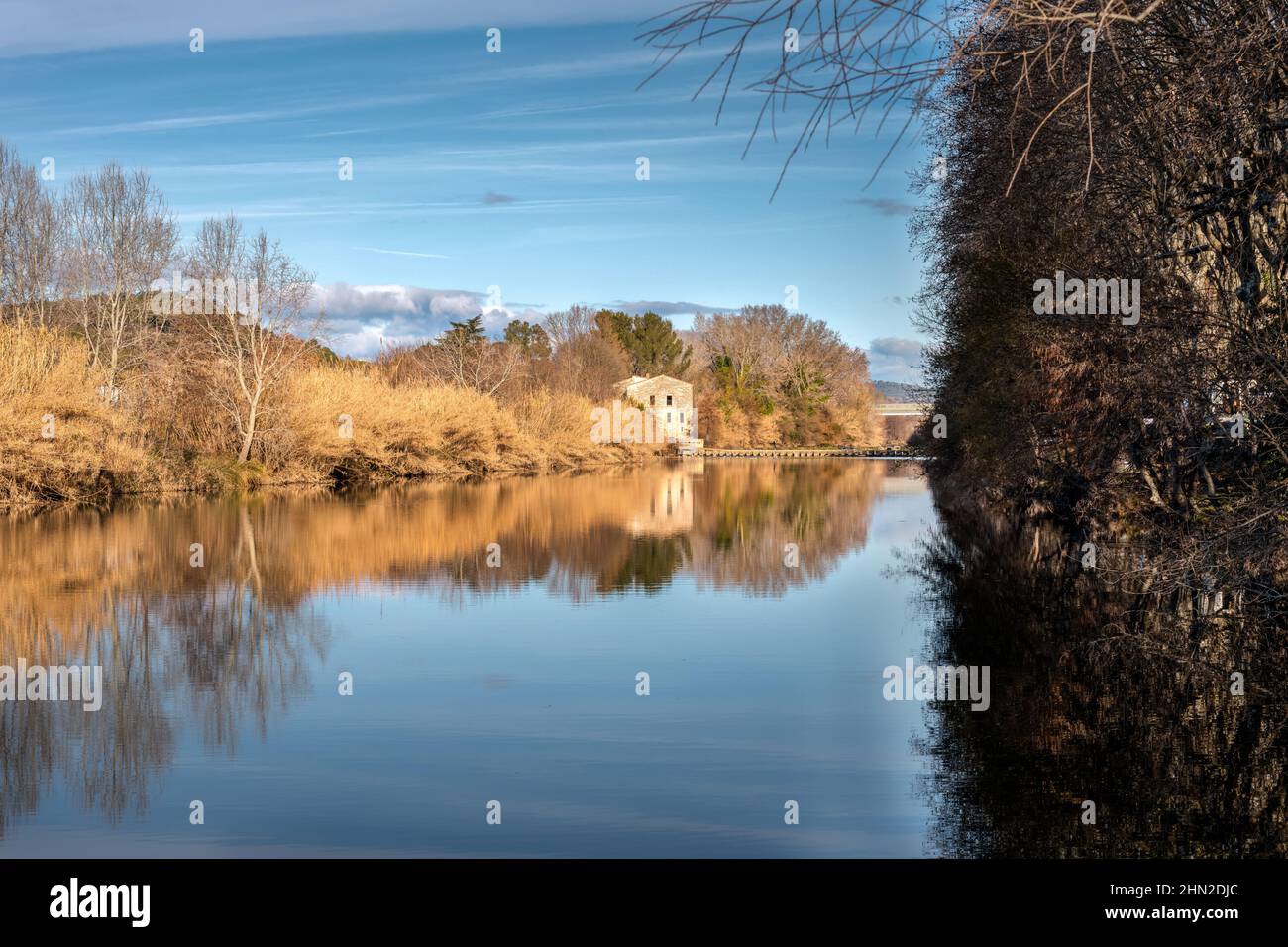 View of the river Virdoule near Sommières, Gard, South of France Stock Photo