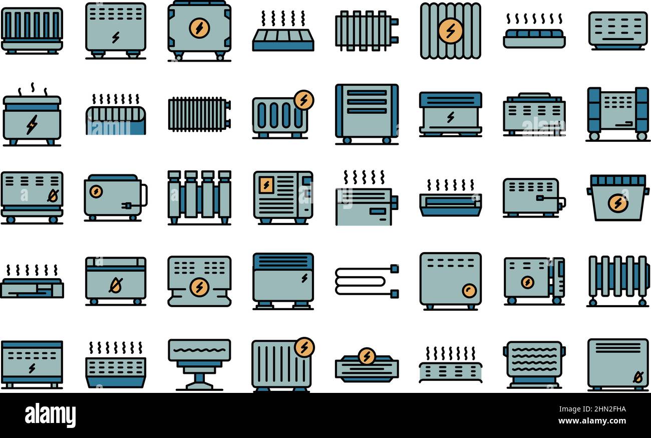 Convector icons set outline vector. Radiator bars. Central climate Stock Vector