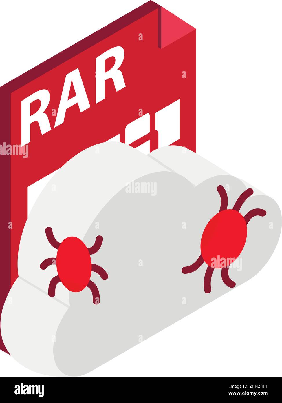 Cloud bug icon isometric vector. Cloud with software bug and rar file icon. Archiving program, data storage, internet security, cybercrime Stock Vector