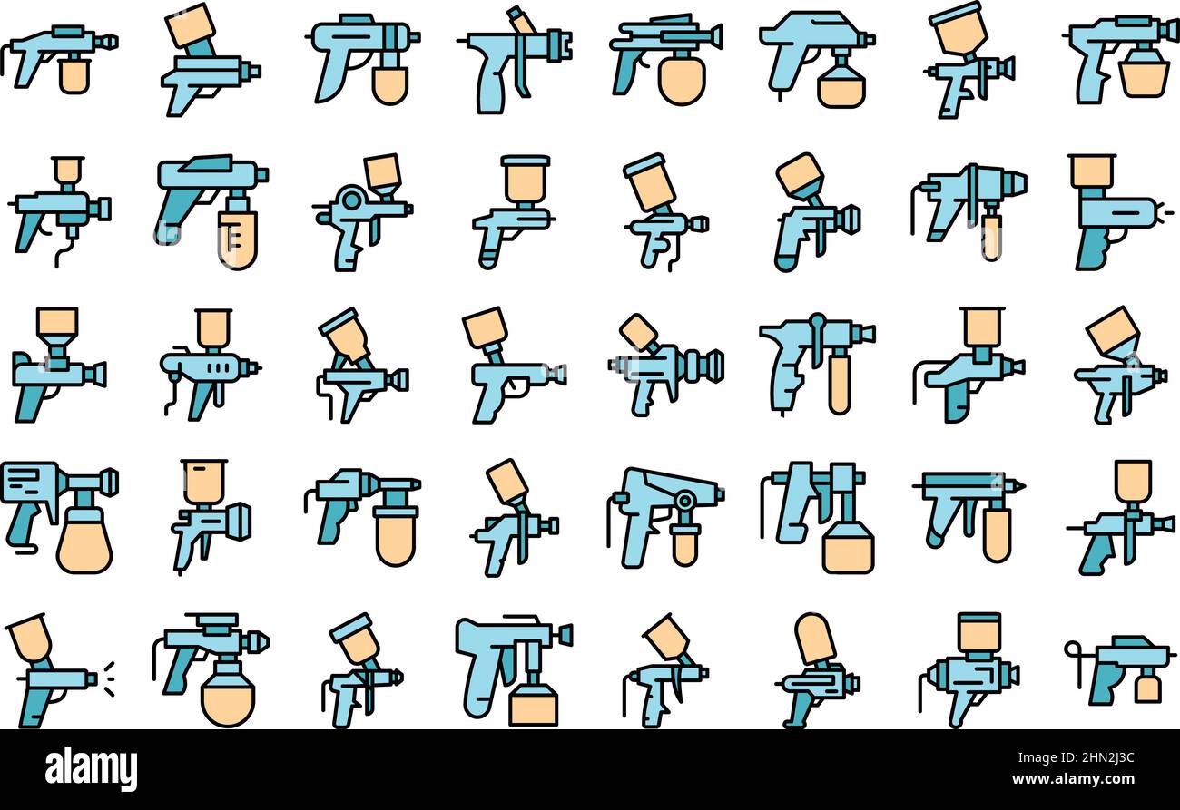 Paint sprayer icons set outline vector. Wrap coating. Automotive spray