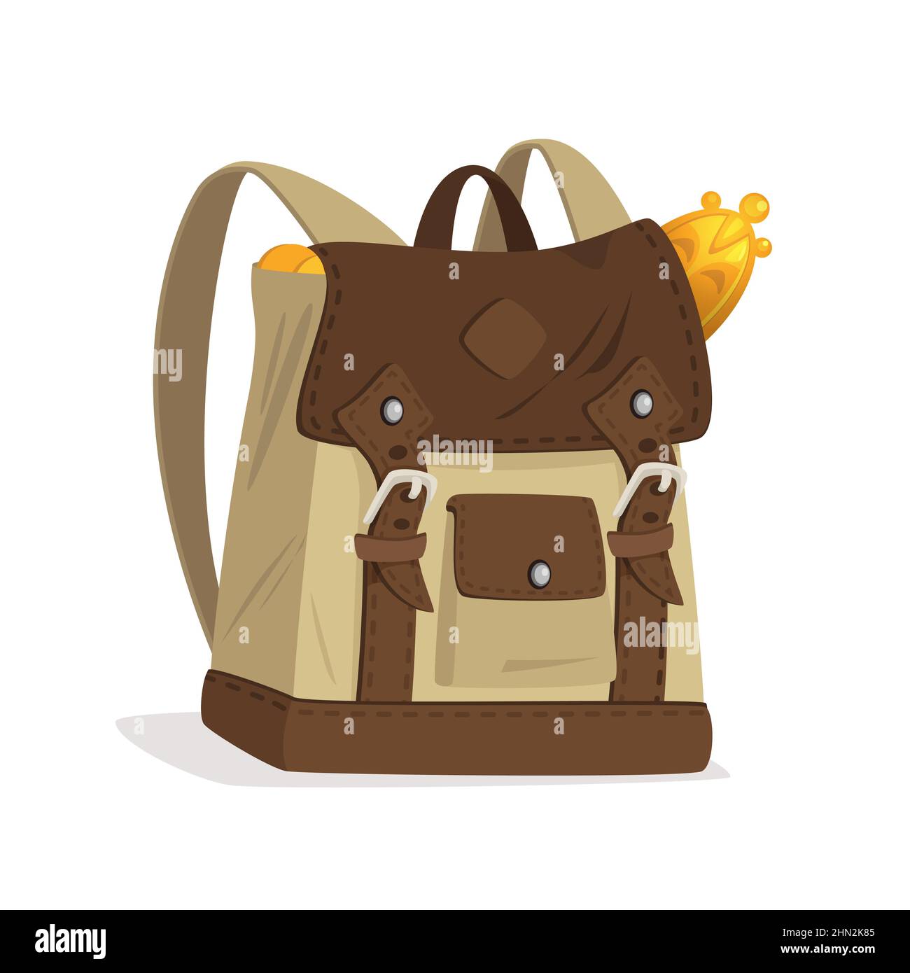 Vector cartoon style explorer bag with treasure Stock Vector