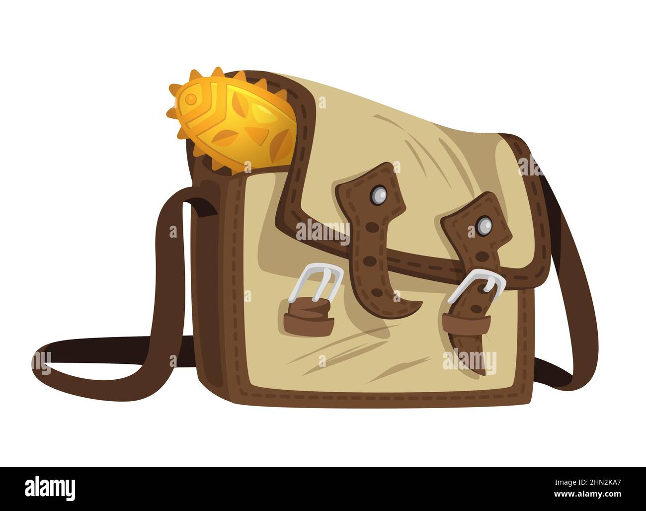 Vector cartoon style explorer bag with treasure Stock Vector