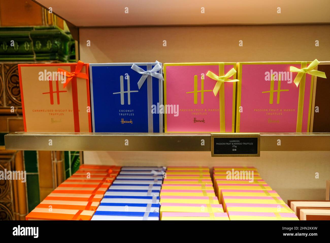 London, UK November 2021 Luxury chocolate truffles for sale at Harrods in London Stock Photo