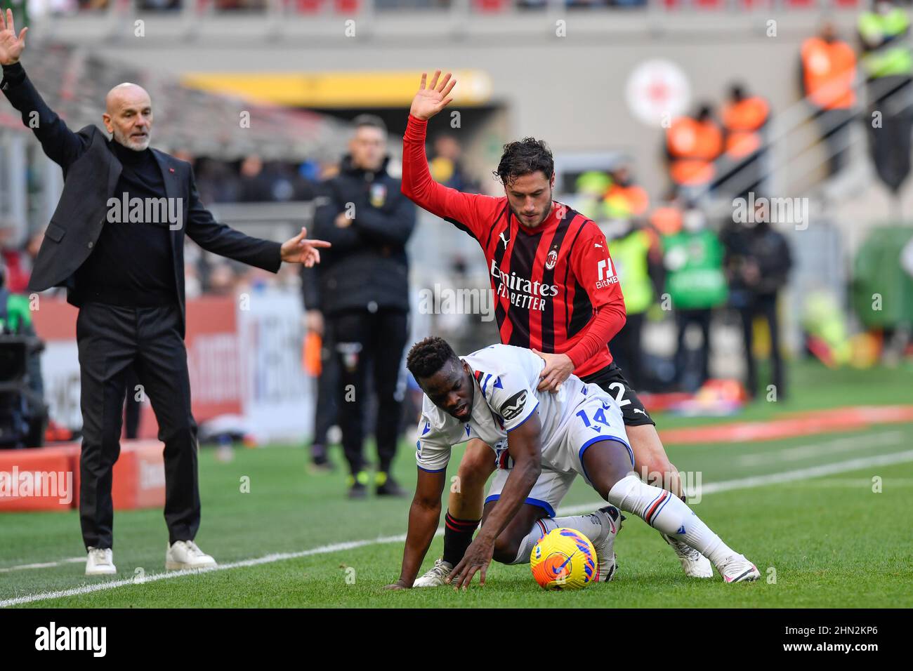 Milano, Italy. 13th Feb, 2022. Ronaldo Vieira (14) of Sampdoria and ...