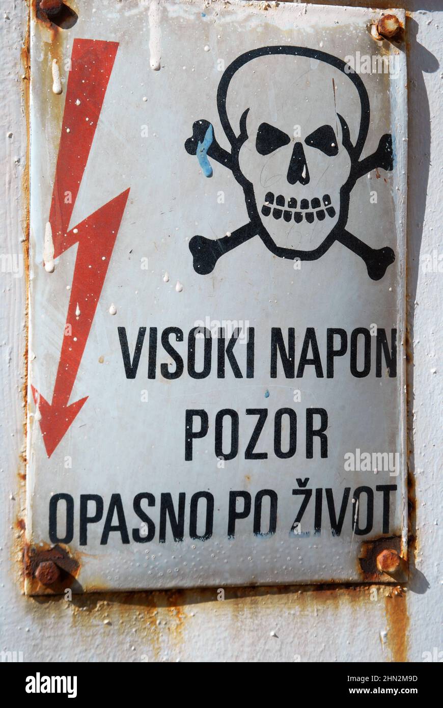Electricity Warning Sign, Kotor, Montenegro. Stock Photo