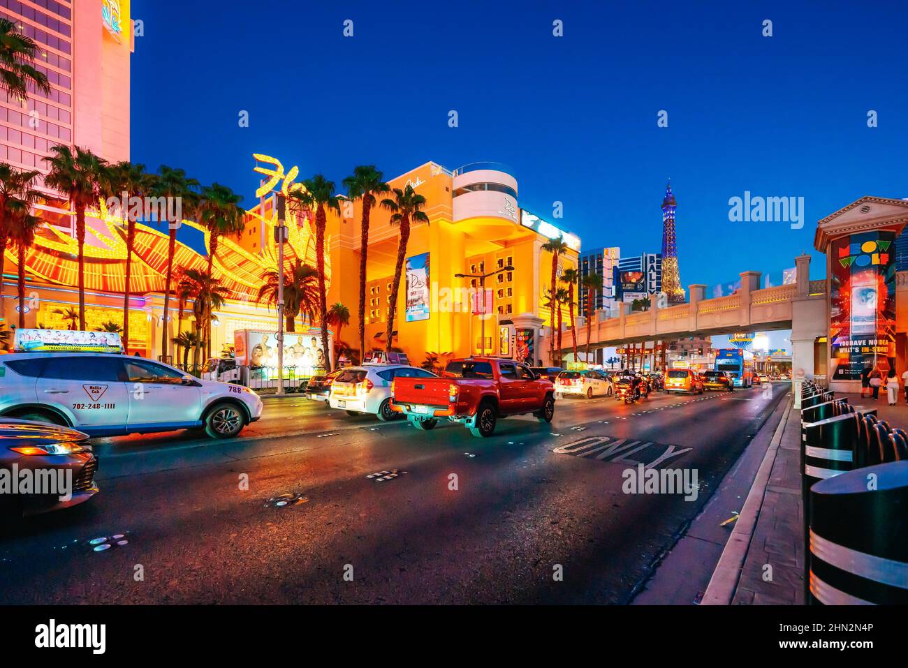 Las Vegas, Nevada, USA - October 1, 2021  Las Vegas Strip at night. Street view, hotels, traffic, city life Stock Photo