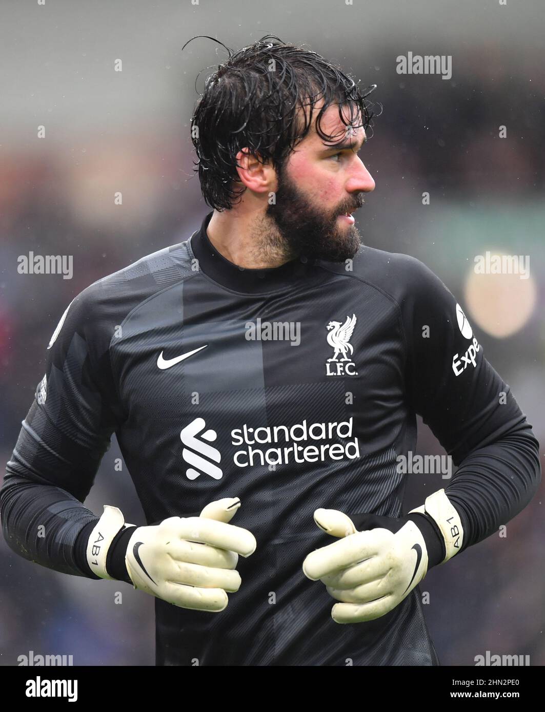 Burnley, UK. 13th Feb, 2022. Liverpool goalkeeper Alisson during the Premier League match at Turf Moor, Burnley, UK. Picture date: Sunday February 13, 2022. Photo credit should read: Anthony Devlin Credit: Anthony Devlin/Alamy Live News Stock Photo