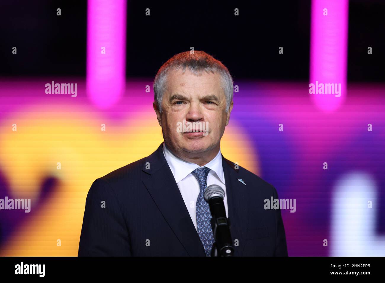 Saint Petersburg, Russia. 13th Feb, 2022. President of FC Zenit, Alexander Medvedev speaks during the award ceremony of the St. Petersburg Ladies Trophy 2022 tennis tournament WTA 500. Credit: SOPA Images Limited/Alamy Live News Stock Photo