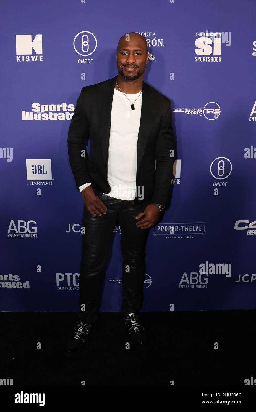 Los Angeles, USA. 12th Feb, 2022. Vernon Davis arrives at Sports  Illustrated The Party x Palm Tree Crew Saturday Night in Century City,  California on Saturday, February 12, 2022. (Photo By Conor
