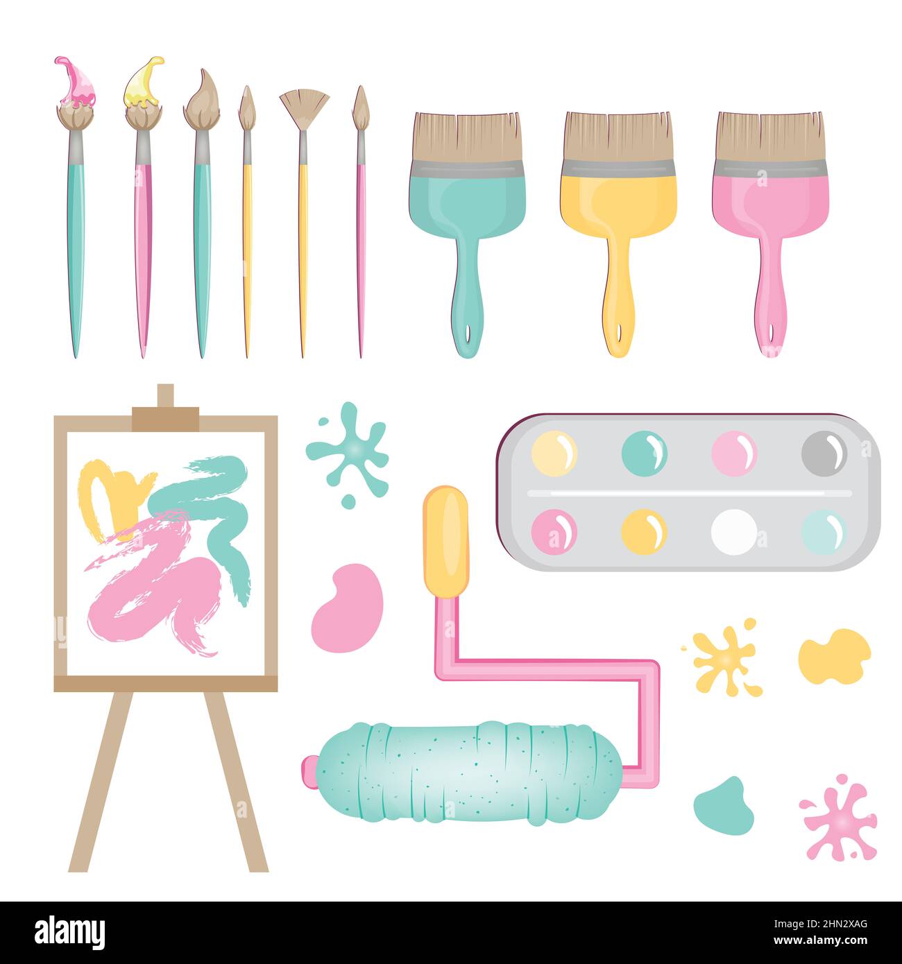 Art school supplies and painting supplies on white background illustration Stock Photo Alamy