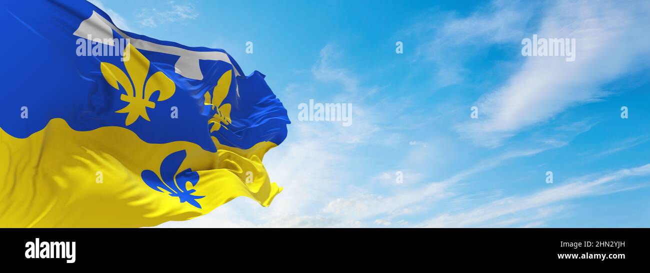 Flag Of Department Of Landes France At Cloudy Sky Background On Sunset flag-of-department-of-landes-france-at-cloudy-sky-background-on-sunset
