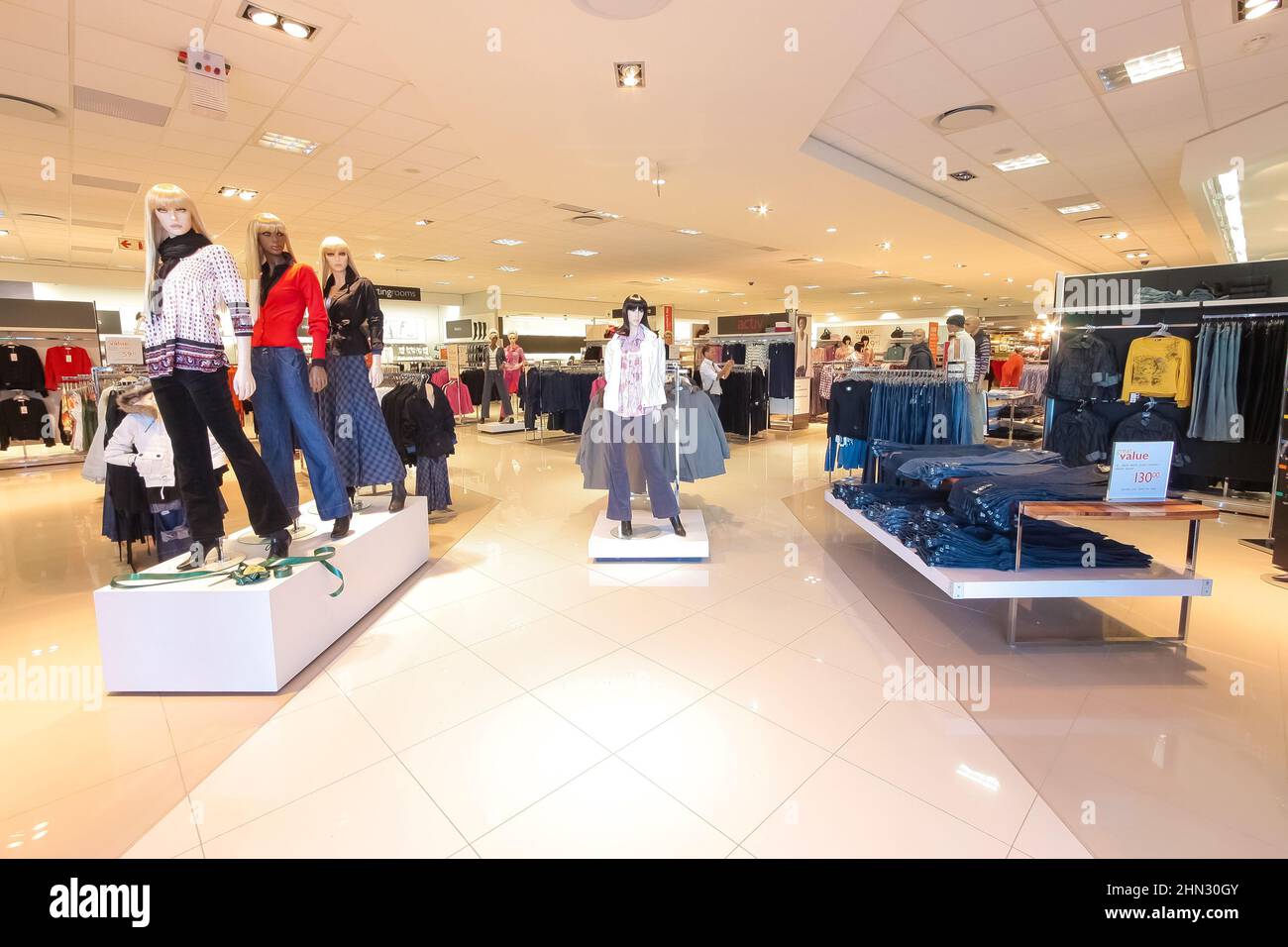 Spacious interior with mannequins of Woolworths clothing store in