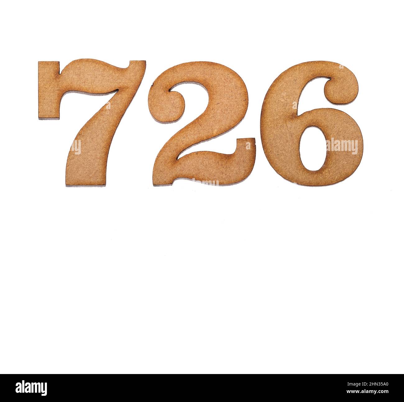 Number 726 - Piece of wood isolated on white background Stock Photo - Alamy