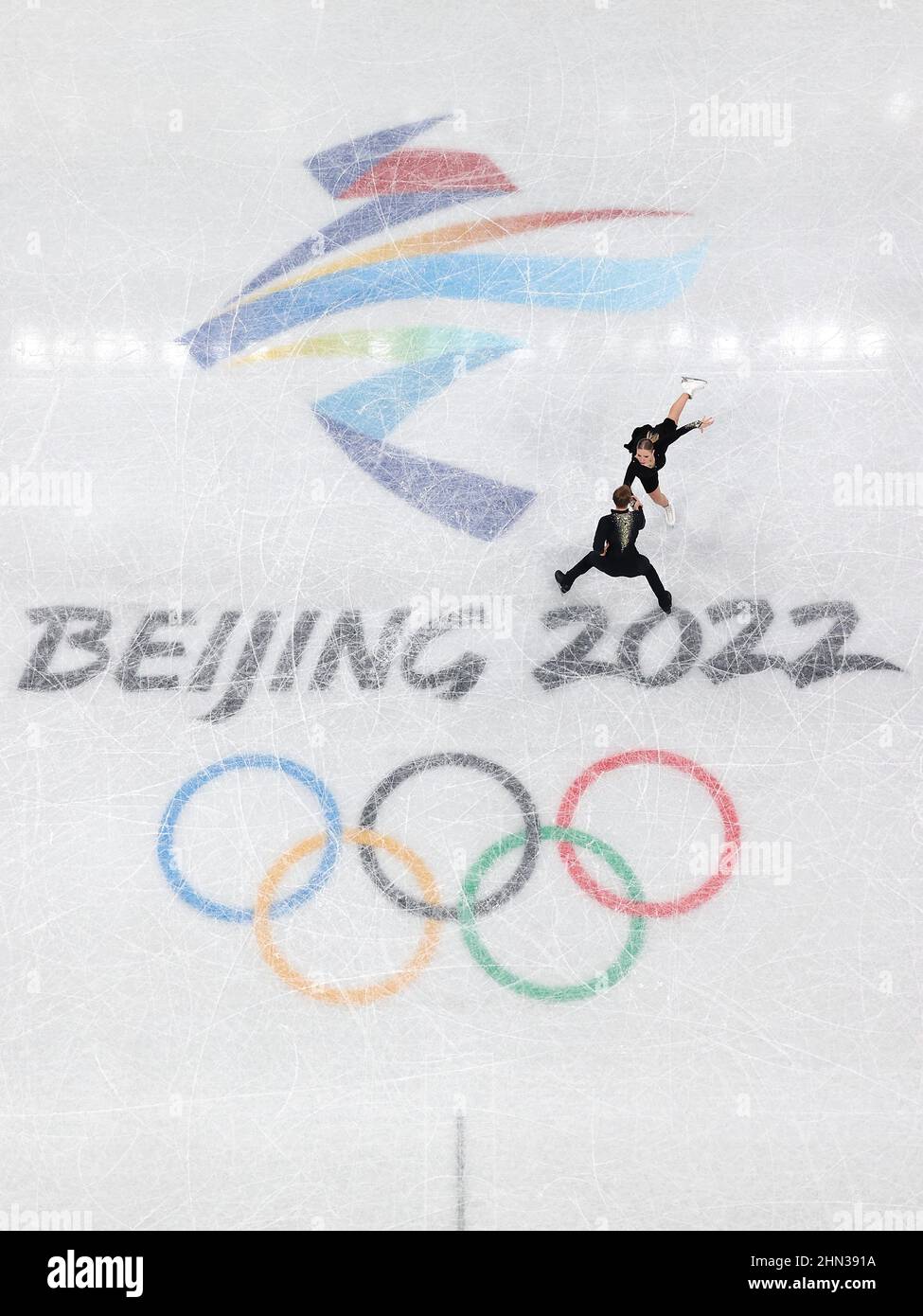 Beijing, China. 14th Feb, 2022. Natalie Taschlerova (top) and Filip Taschler of Czech Republic perform during the figure skating ice dance free dance match of Beijing 2022 Winter Olympics at Capital Indoor Stadium in Beijing, capital of China, Feb. 14, 2022. Credit: Xu Zijian/Xinhua/Alamy Live News Stock Photo