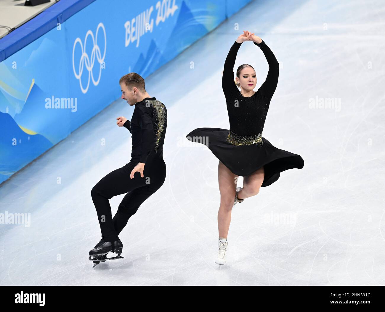 Beijing, China. 14th Feb, 2022. Natalie Taschlerova (R) and Filip Taschler of Czech Republic perform during the figure skating ice dance free dance match of Beijing 2022 Winter Olympics at Capital Indoor Stadium in Beijing, capital of China, Feb. 14, 2022. Credit: Wu Wei/Xinhua/Alamy Live News Stock Photo