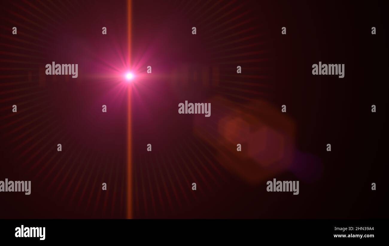 8k lens flare effect overlay texture with light streak and bokeh effect in red and pink with black background Stock Photo