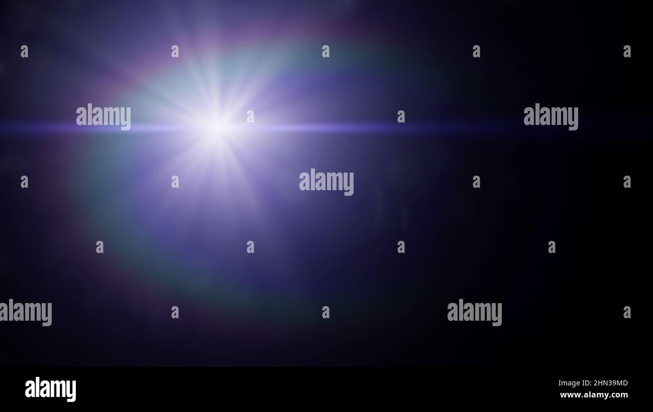 abstract lens flare effect overlay texture with bokeh effect and light streak in blue and purple with black background Stock Photo