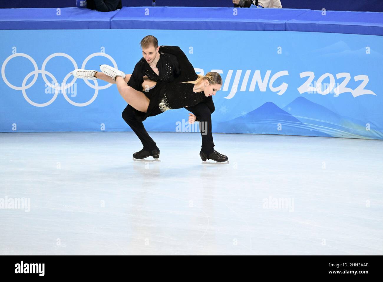 Beijing, China. 14th Feb, 2022. Natalie Taschlerova (front) and Filip Taschler of the Czech Republic perform during the figure skating ice dance free dance match of Beijing 2022 Winter Olympics at Capital Indoor Stadium in Beijing, capital of China, Feb. 14, 2022. Credit: Wang Jianwei/Xinhua/Alamy Live News Stock Photo