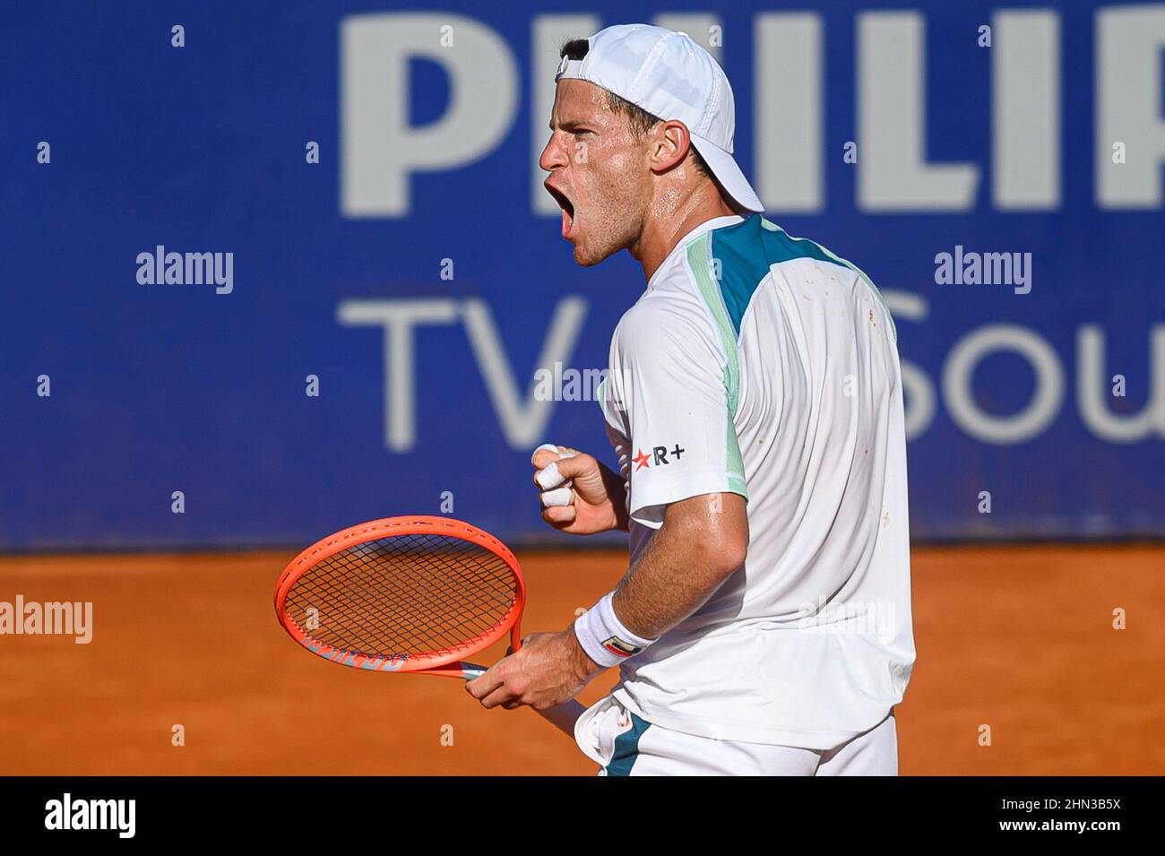 Buenos Aires, Argentina. 13th Feb, 2022. Diego Schwartzman of Argentina  celebrates after winning point during the Men's Singles Final match against  Casper Ruud of Norway at Buenos Aires Lawn Tennis Club. (Final