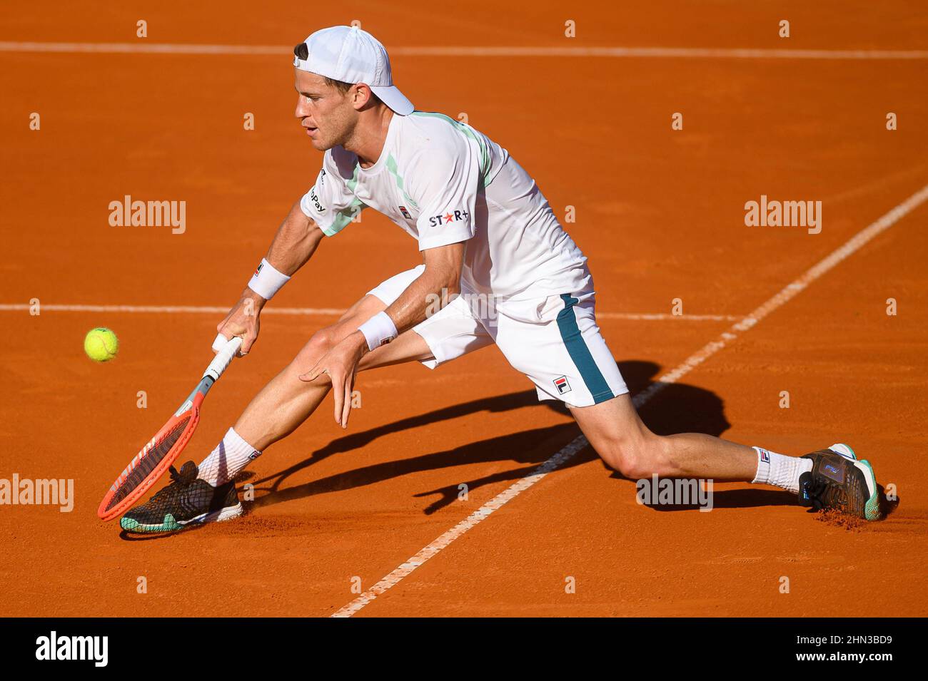 Diego Schwartzman of Argentina hits a backhand during the Mens Singles Final match against Casper Ruud of Norway at Buenos Aires Lawn Tennis Club