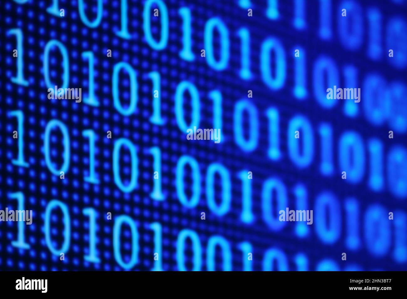 An illustration of running binary codes on a blue blurry background ...