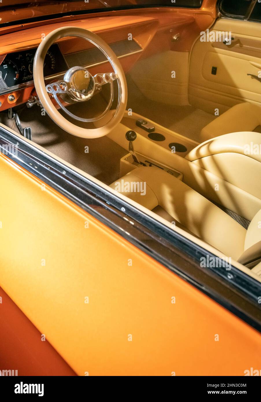 Interior of 1970-s American muscle car displayed at 2019 Toronto Autoshow Stock Photo