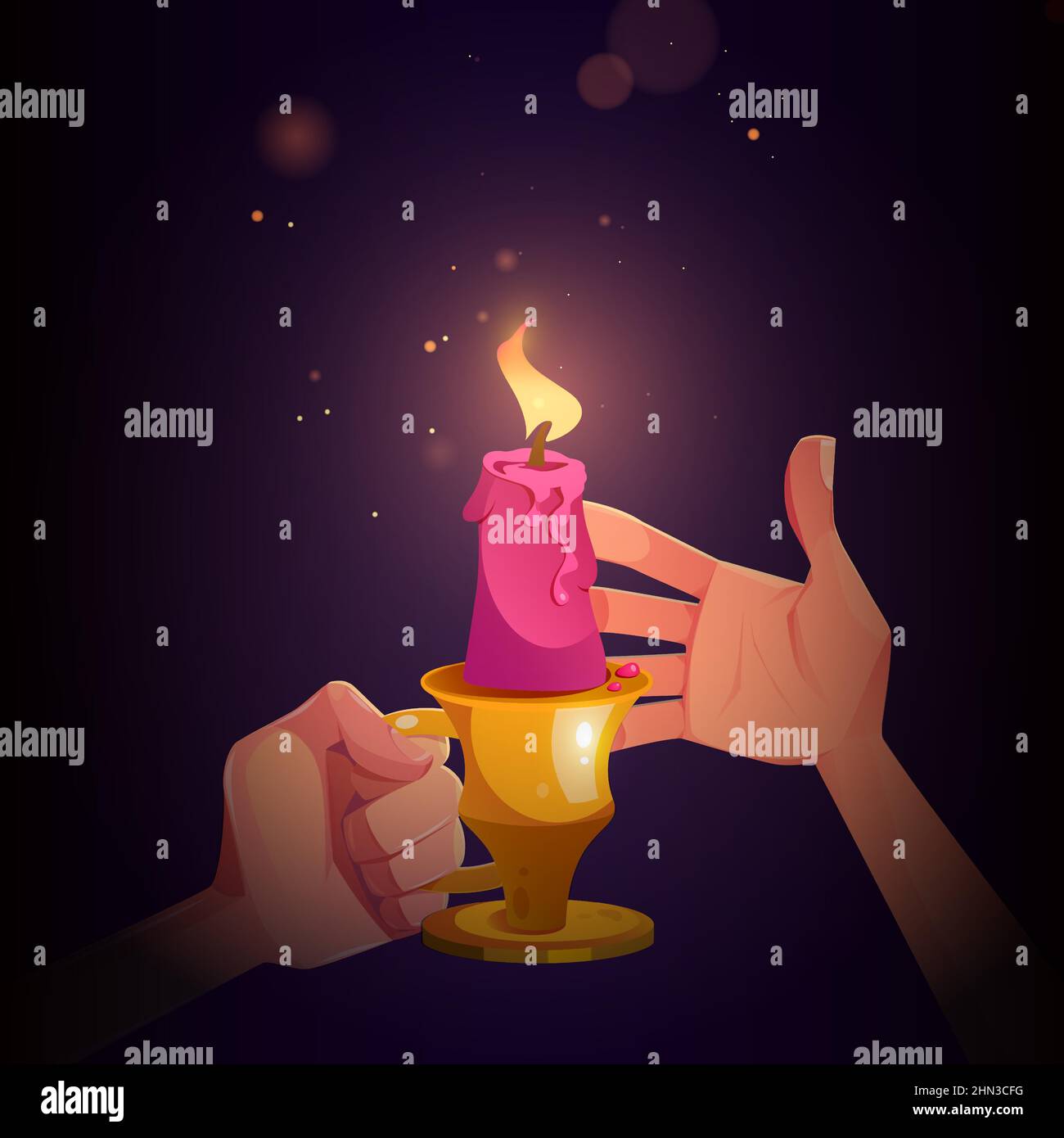 Hands With Candle In Metal Candlestick With Handle Cartoon Vector Illustration For Book Or 