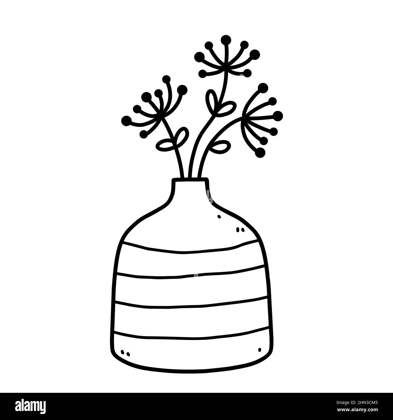 Cute flowers in vase isolated on white background. Vector hand-drawn ...