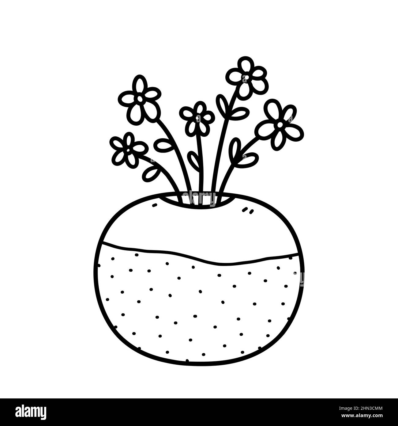 Cute flowers in vase isolated on white background. Vector hand-drawn ...