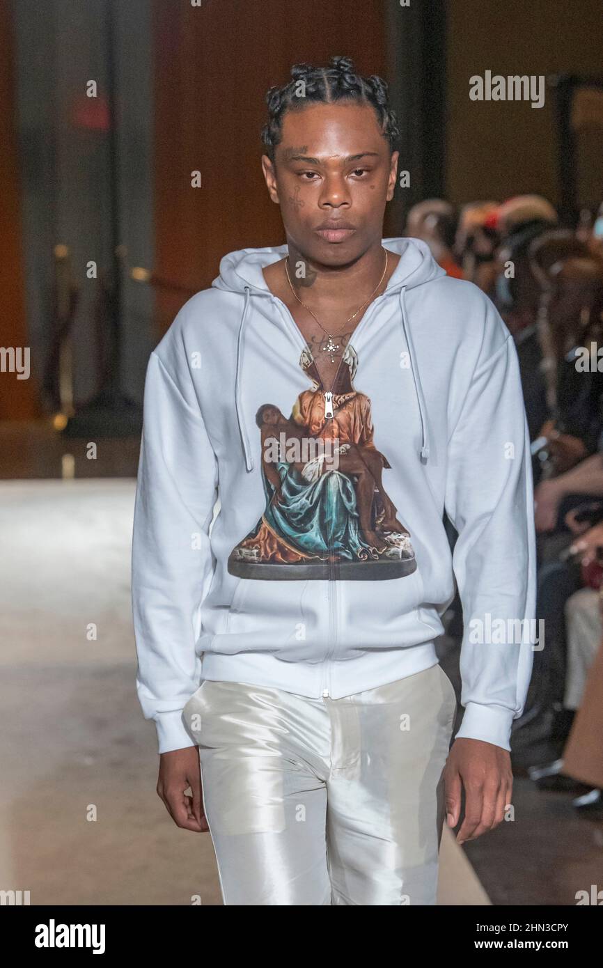 NEW YORK, NY - FEBRUARY 10: A model walks the runway at the Tia Adeola