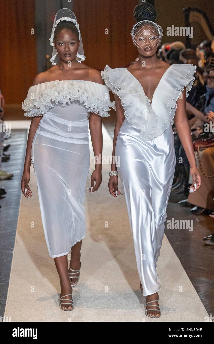 NEW YORK, NY - FEBRUARY 10: Models walk the runway at the Tia Adeola