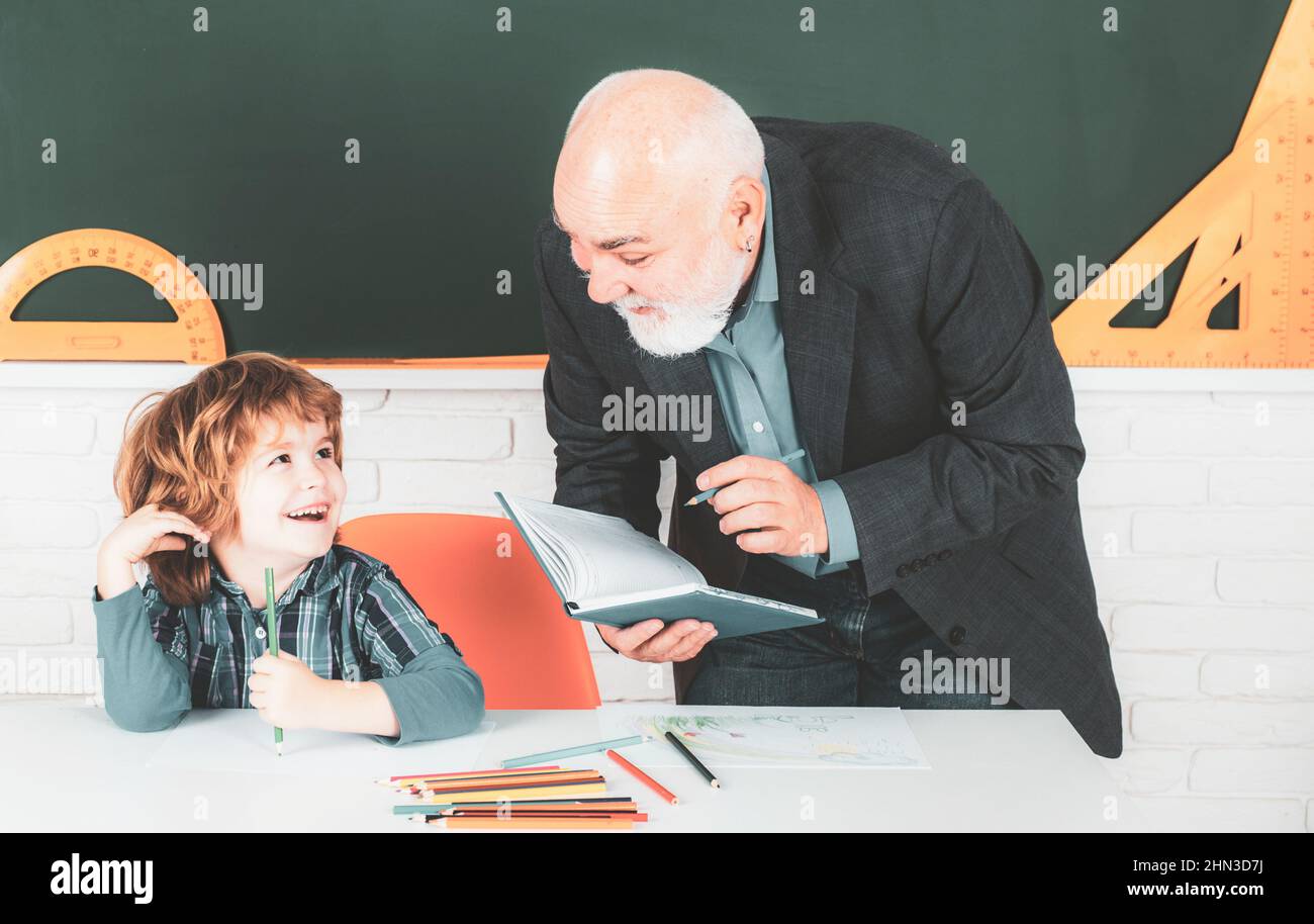 Student and tutoring education concept. Thank You Teacher. Grandfather ...