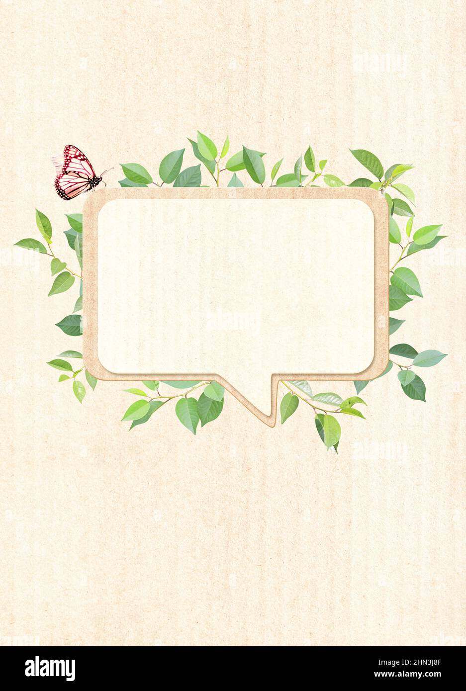 Vertical background with green leaves and empty speech bubble from ...