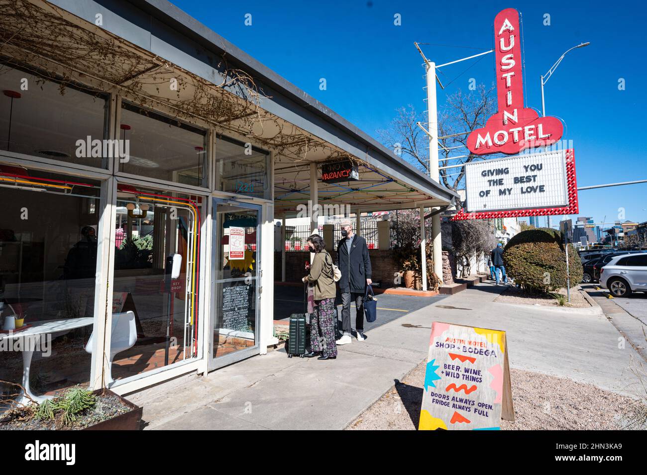 Austin, Texas, USA. 13 February, 2022. South Congress is a neighbourhood and nationally recognised shopping district located on South Congress Avenue. Stock Photo