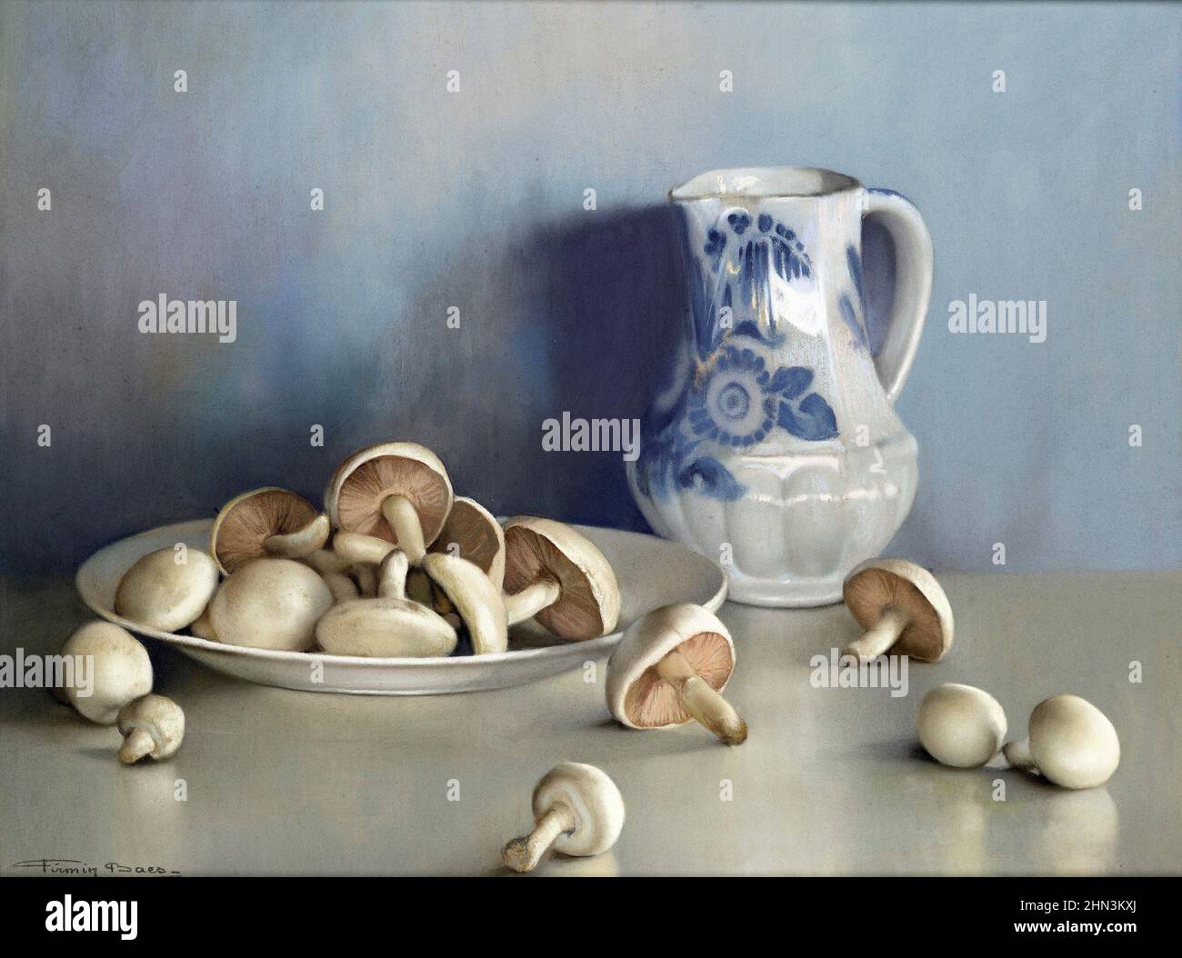 Firmin Baes  (1874–1943)   Still life with mushrooms and a pitcher  Date1930s Stock Photo