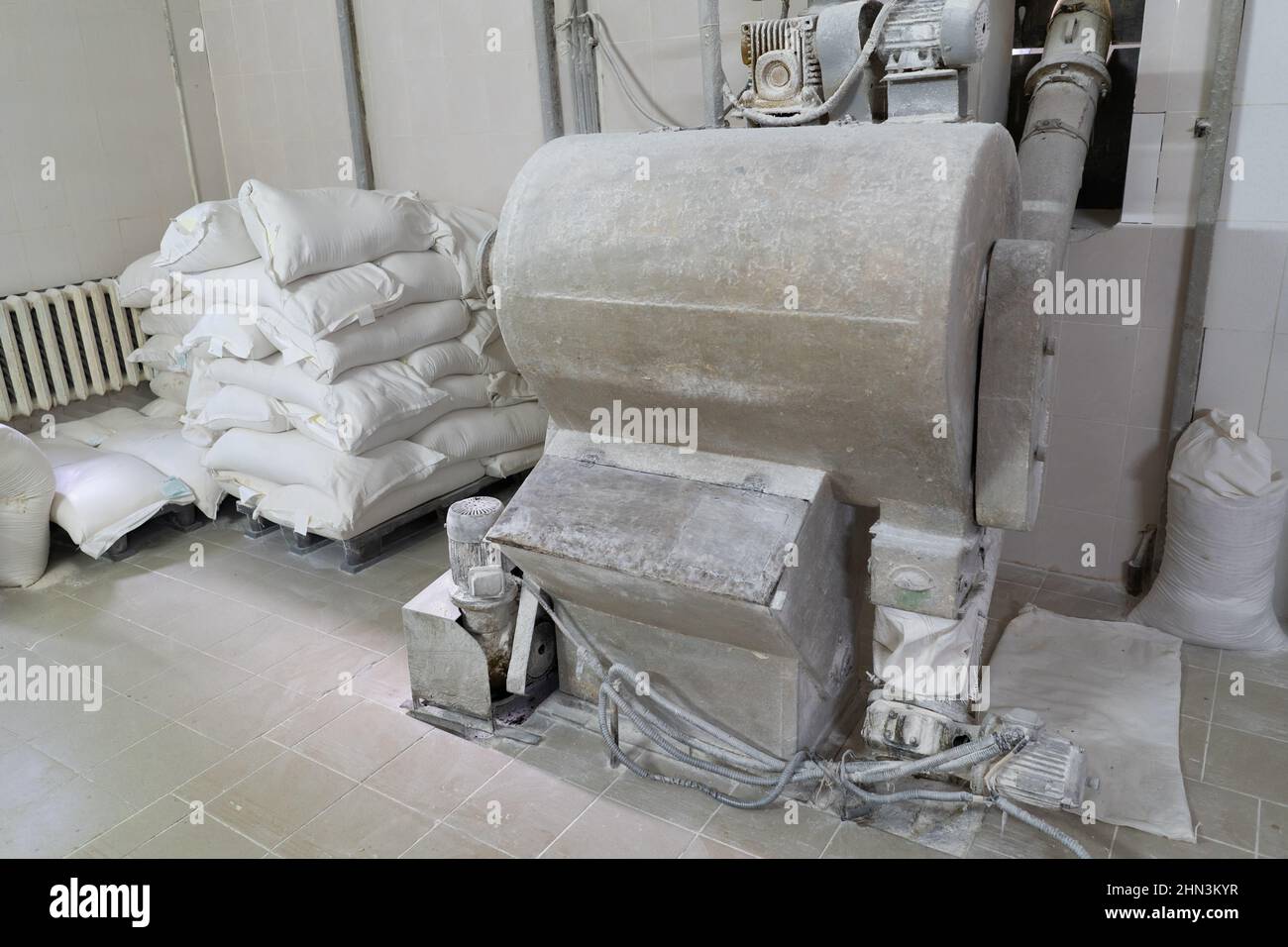 Flour mill in the bakery, flour bags Stock Photo Alamy