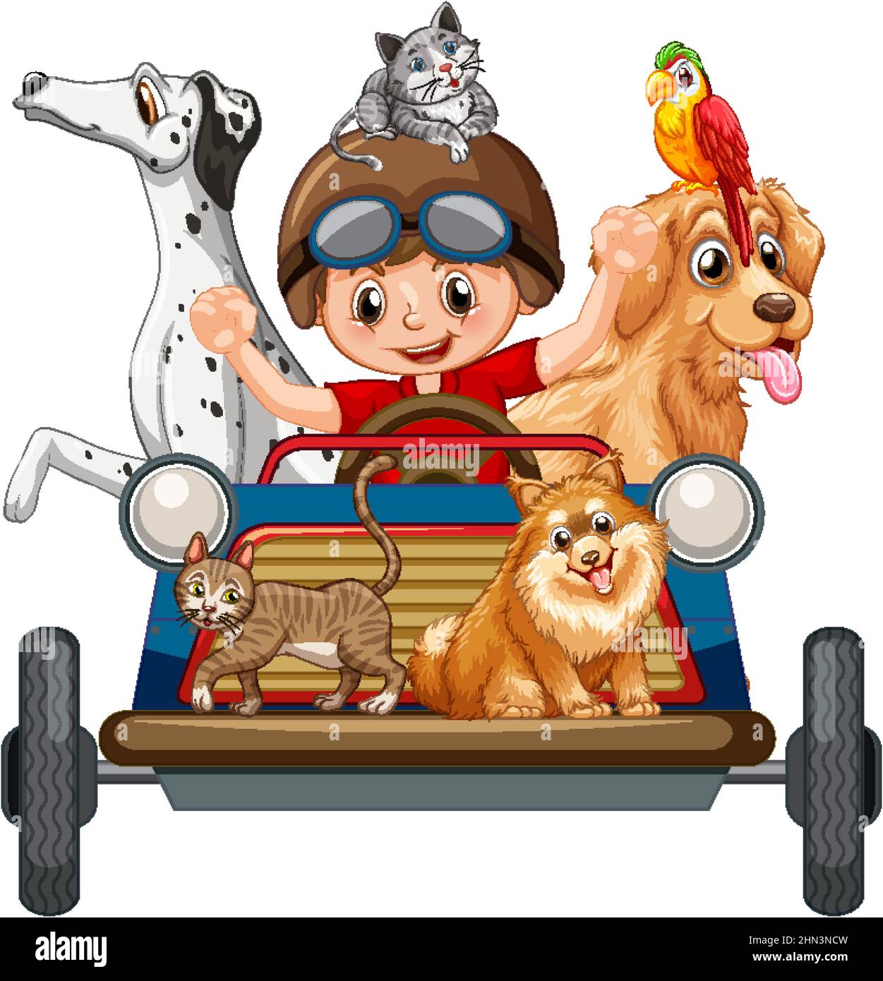 A boy driving car toy with their dogs in cartoon style illustration Stock Vector Image & Art Alamy