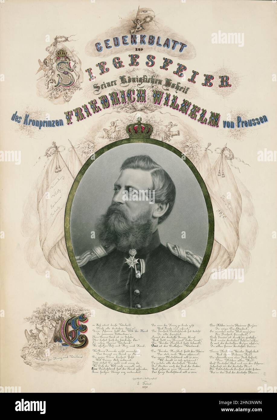 Commemorative sheet for the victory Celebration of His Royal Highness, Crown Prince Friedrich Wilhelm of Prussia : Vivat! Long live Victoria! 1870 Fre Stock Photo
