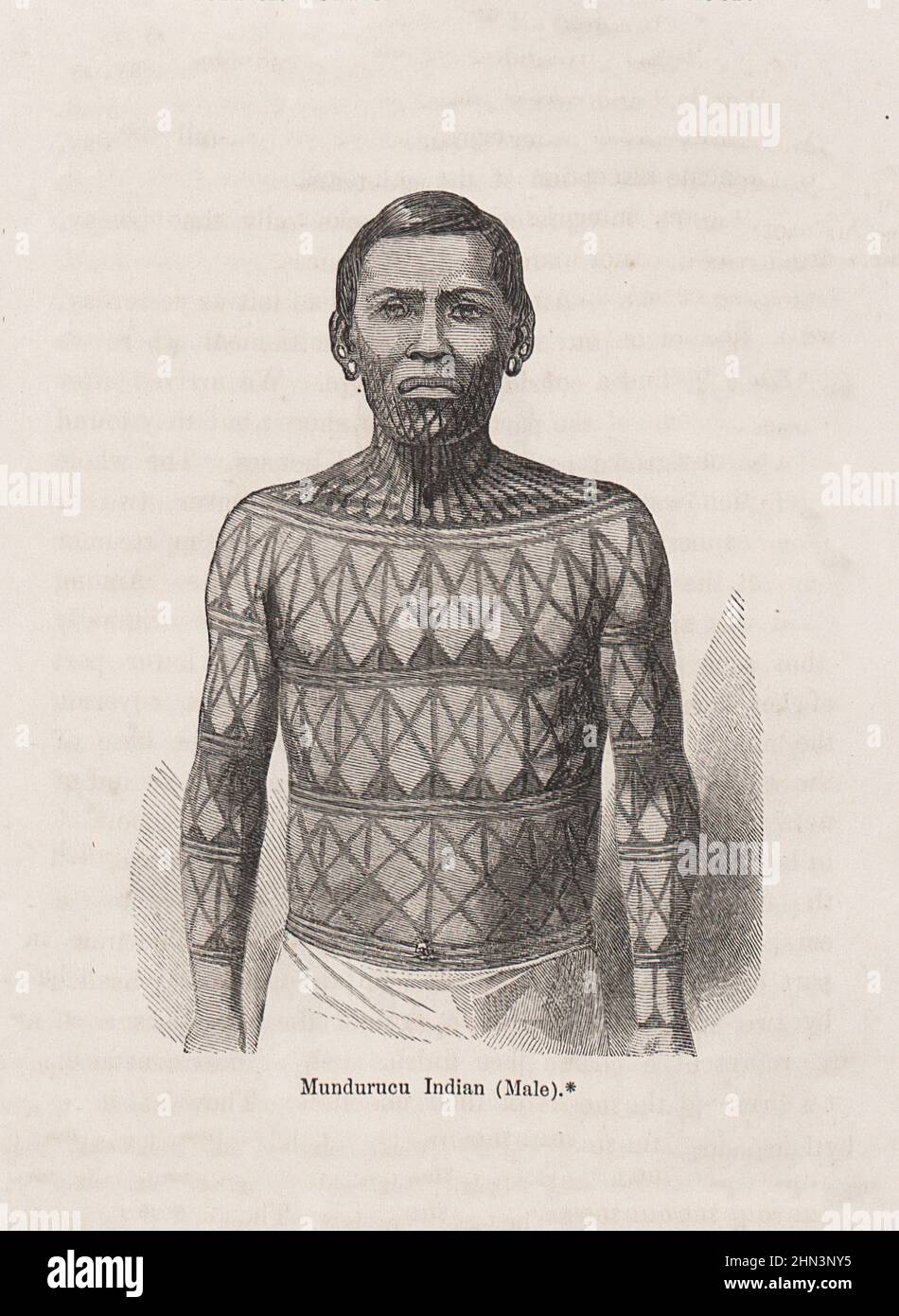 Vintage illustration of Mundurucu Indian (Male). 1868 Portrait of a man from the indigenous Munduruku people in Brazil Stock Photo