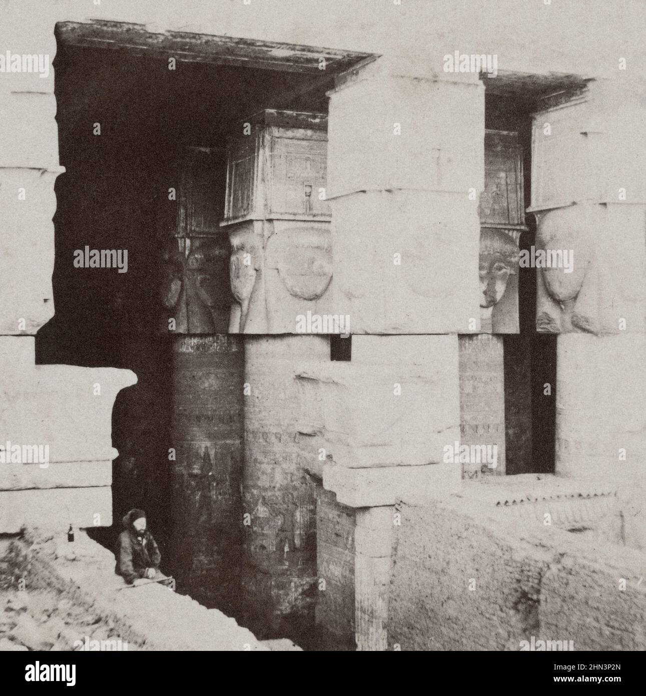 Vintage archival photo of Portico of the temple of Dendera. Egypt, Nubia, and Ethiopia by Francis Frith.  1860 Stock Photo